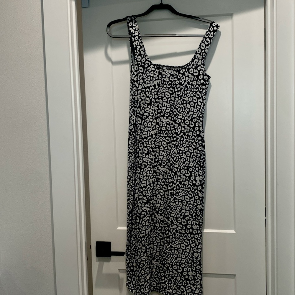 Reformation leopard/cheetah black and white midi dress